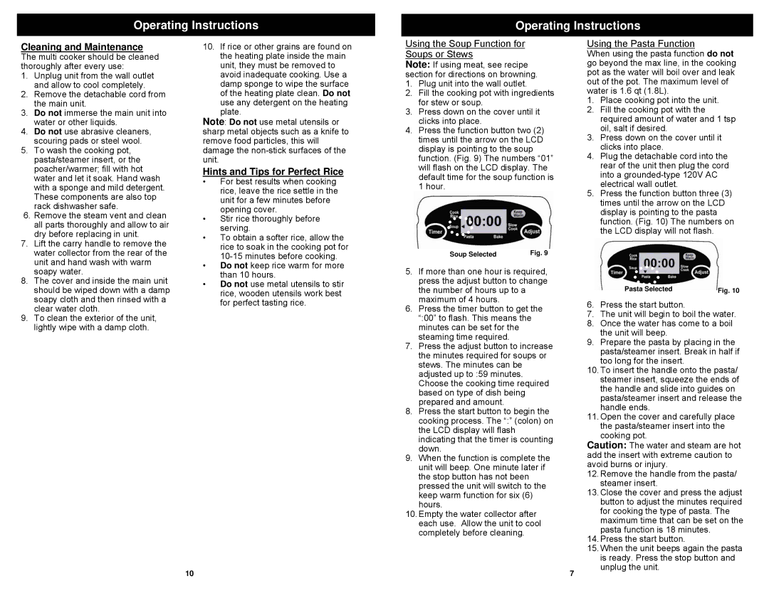 Bravetti MC665H Operating Instructions Operarting IInstructions, Cleaning and Maintenance, Hints and Tips for Perfect Rice 