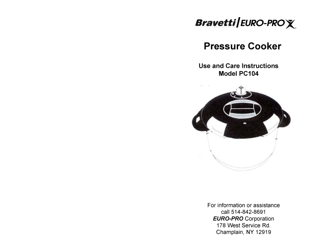 Bravetti PC104 manual Pressure Cooker 