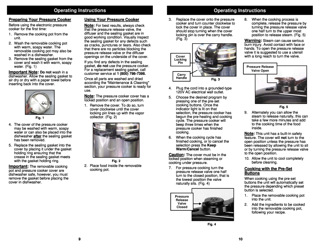 Bravetti PC107HA owner manual Operating Instructions, Preparing Your Pressure Cooker, Using Your Pressure Cooker 