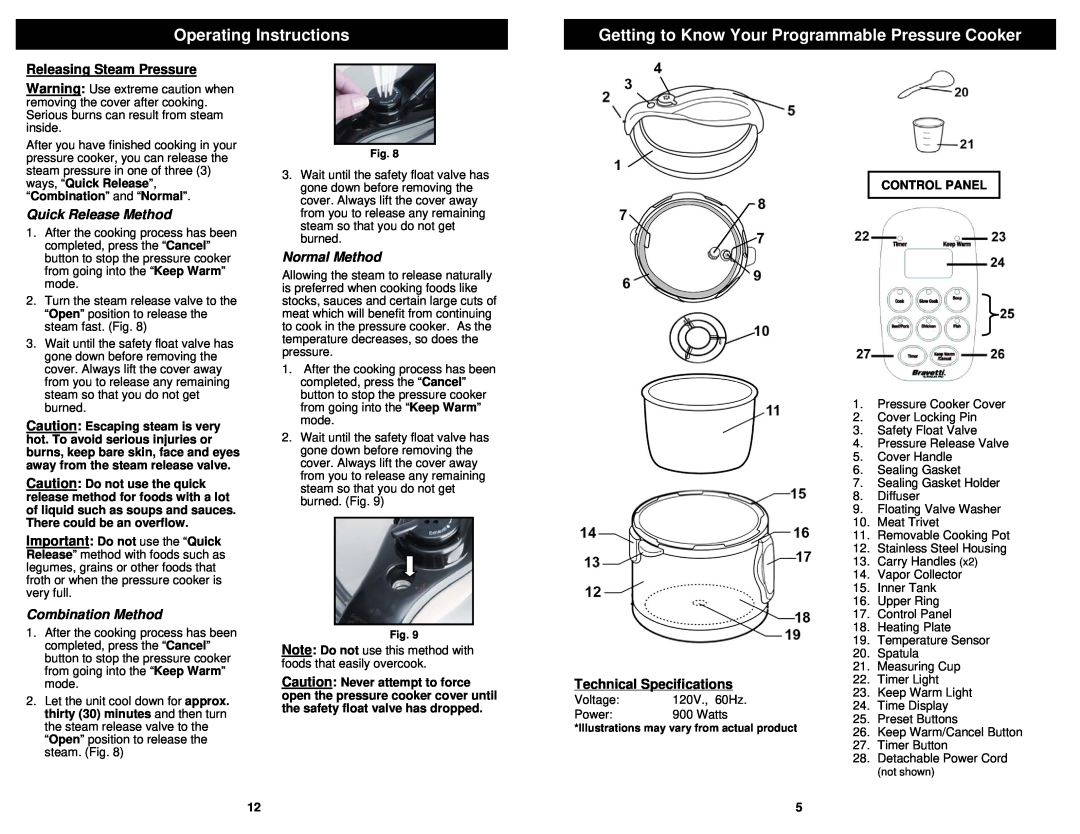 Bravetti PC107HA owner manual Getting to Know Your Programmable Pressure Cooker, Quick Release Method, Combination Method 