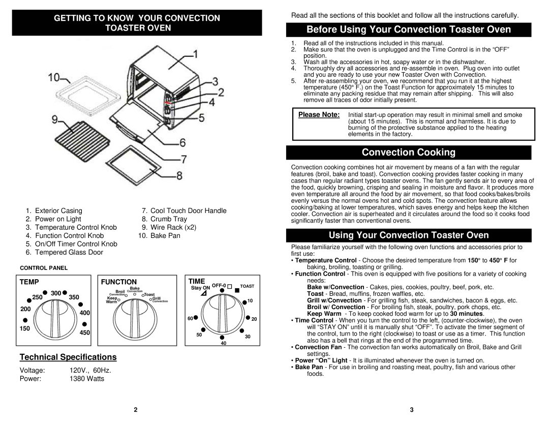 Bravetti TO160H owner manual Before Using Your Convection Toaster Oven, Convection Cooking 