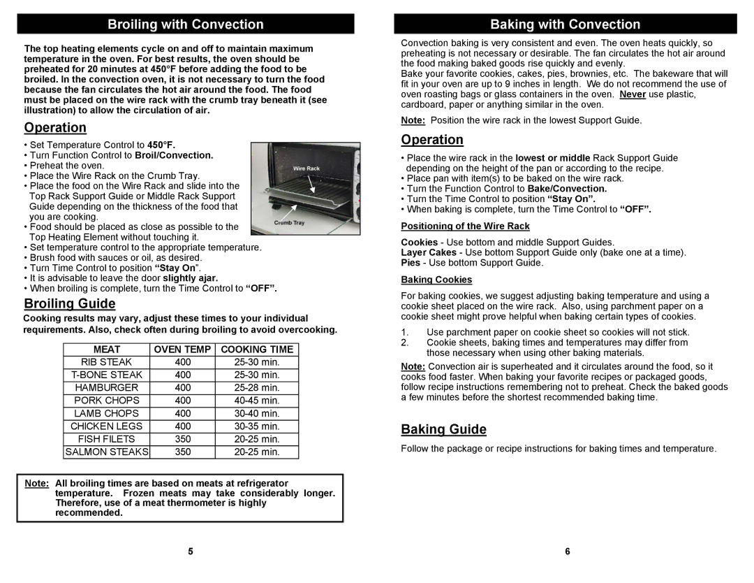 Bravetti TO283H owner manual Broiling with Convection, Broiling Guide, Baking with Convection, Baking Guide 