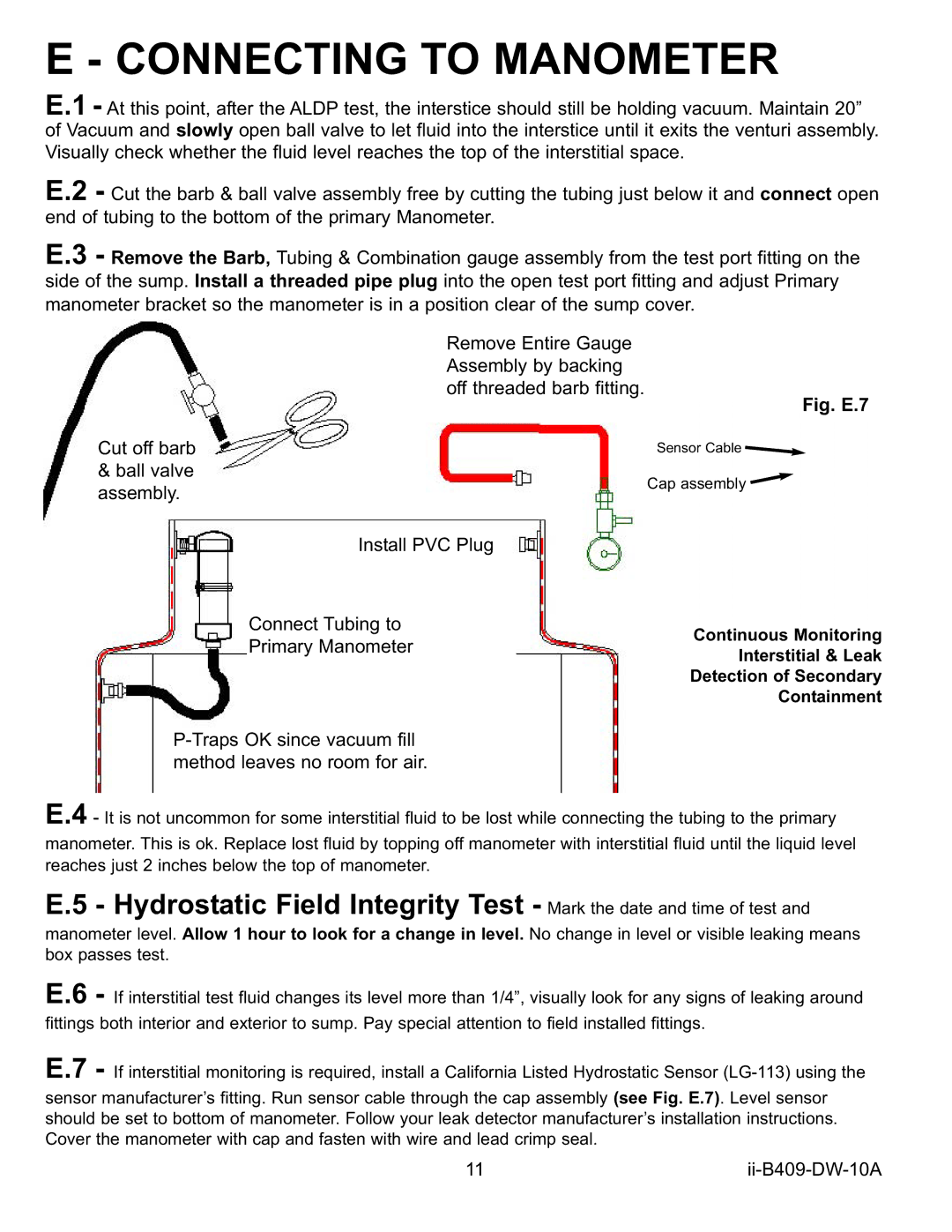 Bravo View B409 installation instructions Connecting to Manometer, Fig. E.7 