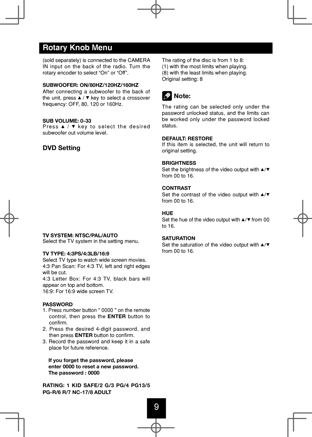 Bravo View IND-5000BT user manual DVD Setting 