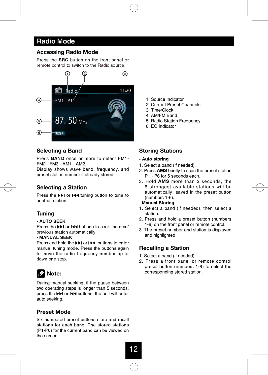 Bravo View IND-5000BT user manual Radio Mode 