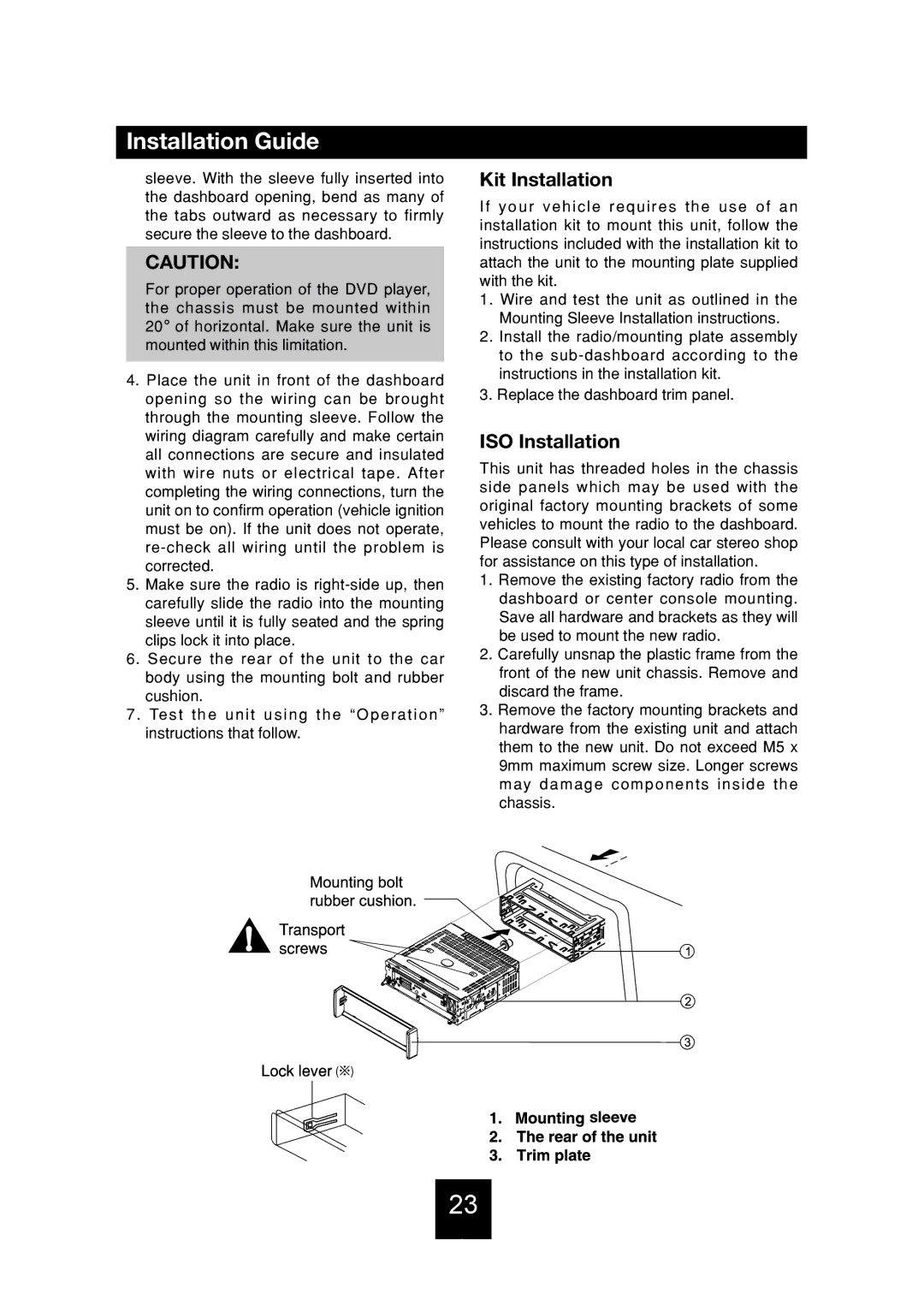 Bravo View IND-5000BT user manual Kit Installation, ISO Installation 