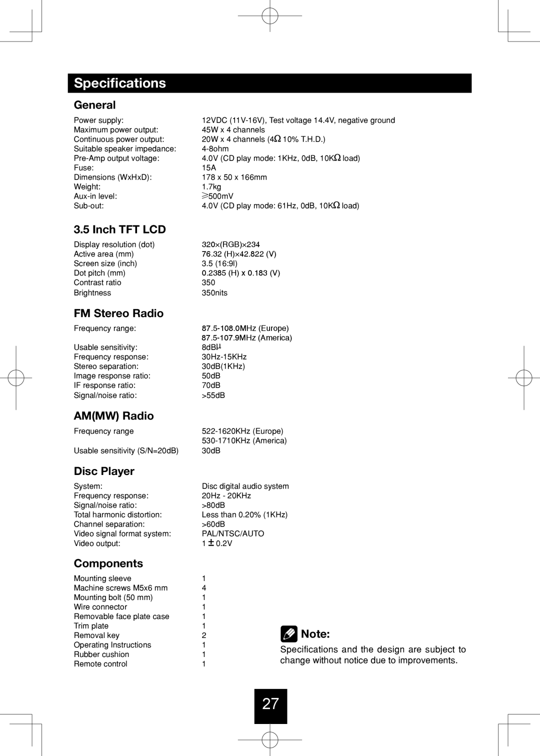 Bravo View IND-5000BT user manual Specifications 