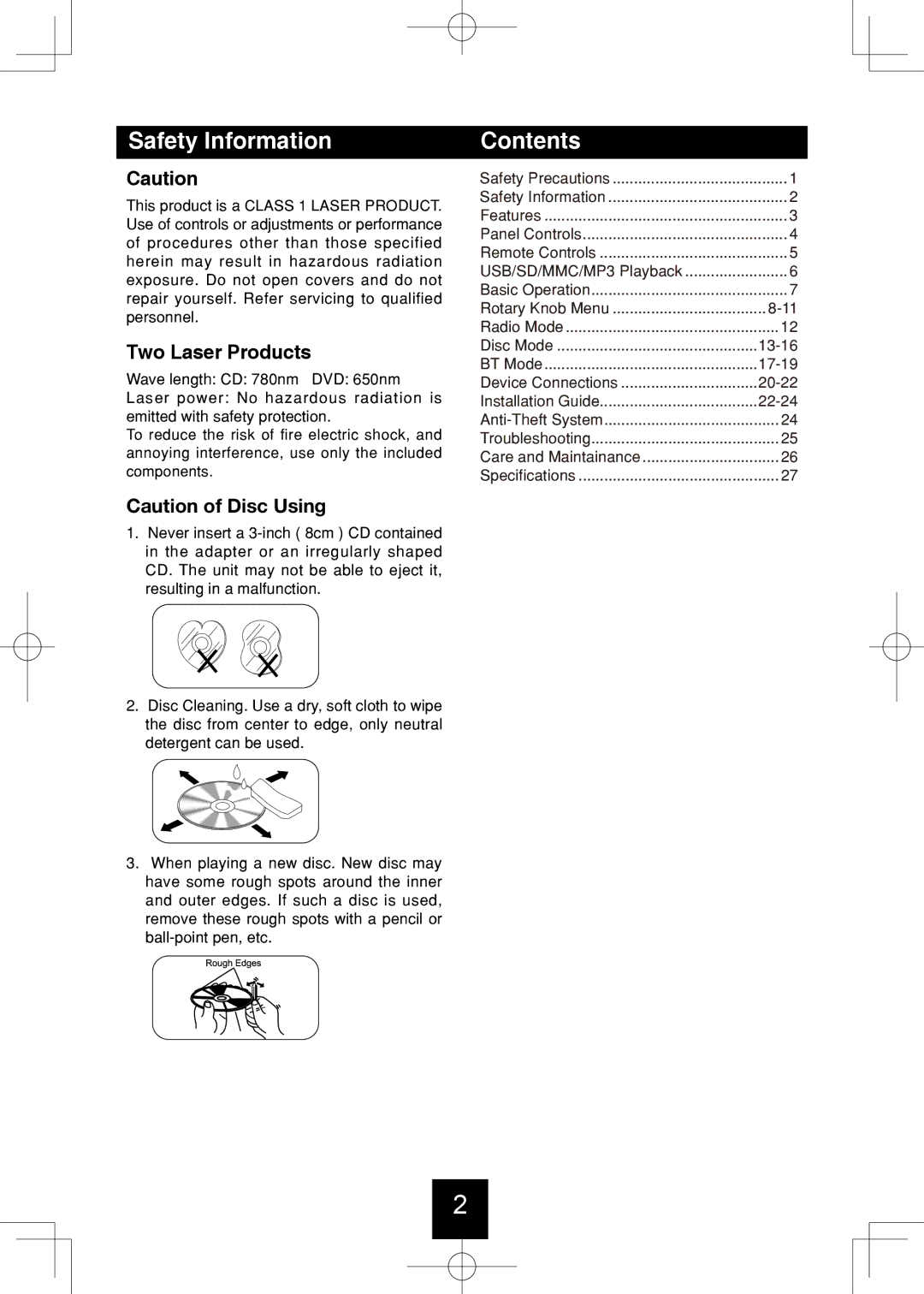 Bravo View IND-5000BT user manual Safety Information, Contents 