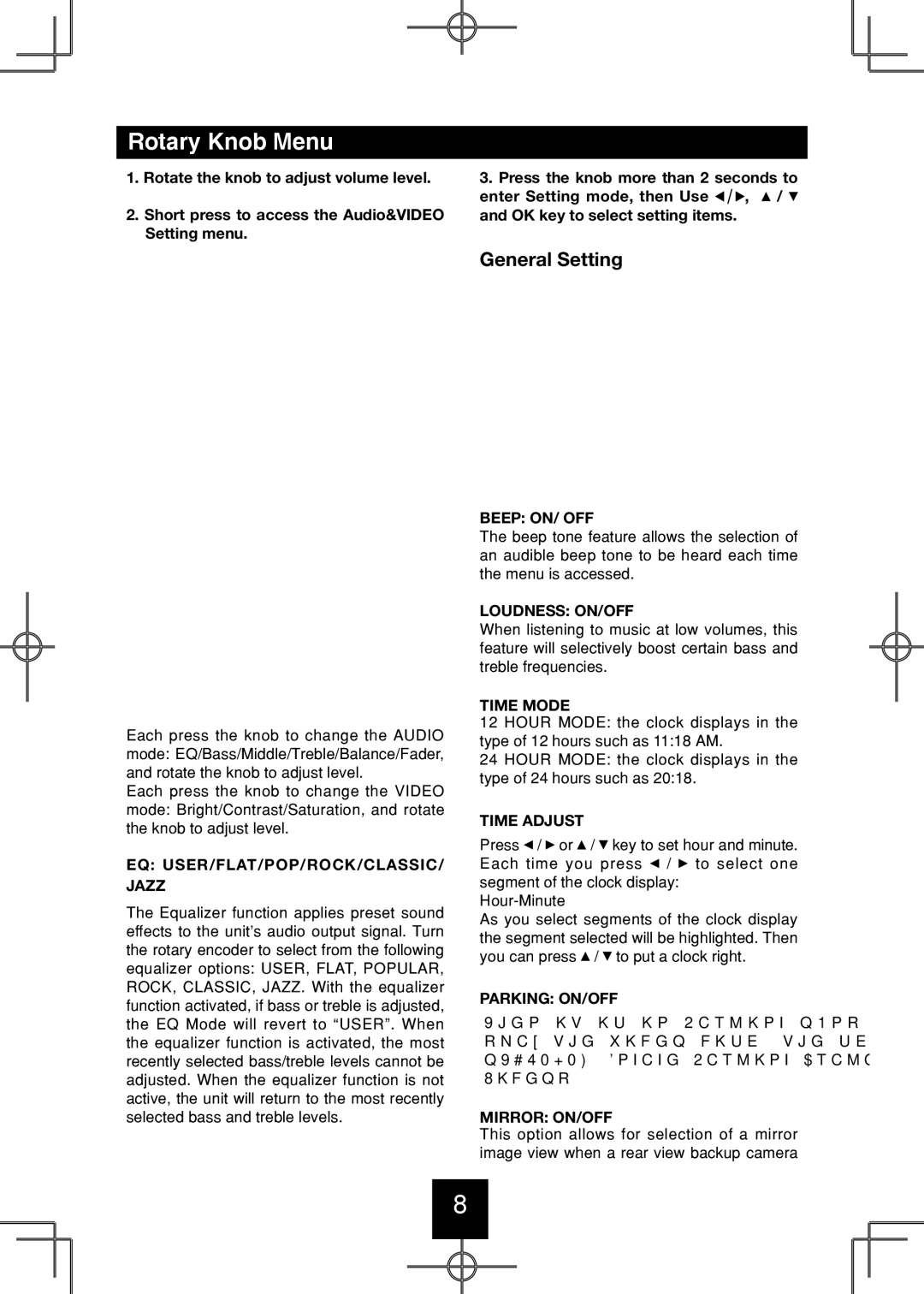 Bravo View IND-5000BT user manual Rotary Knob Menu, General Setting 