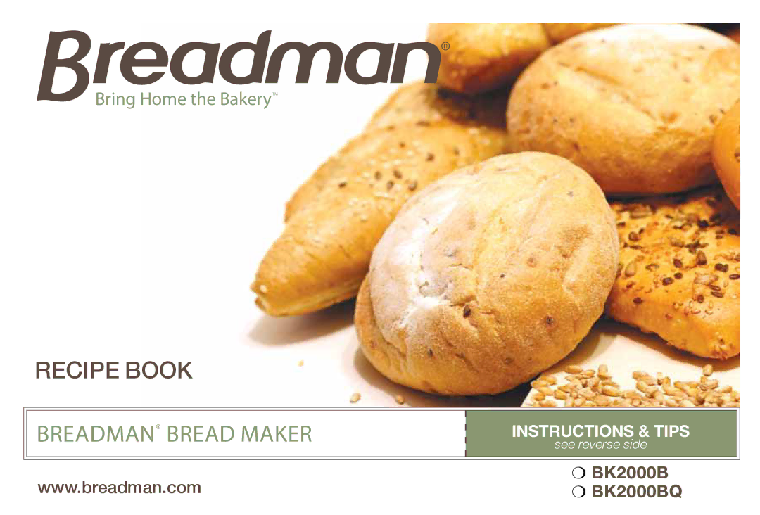 Breadman Bead Maker manual BK2000BQ 