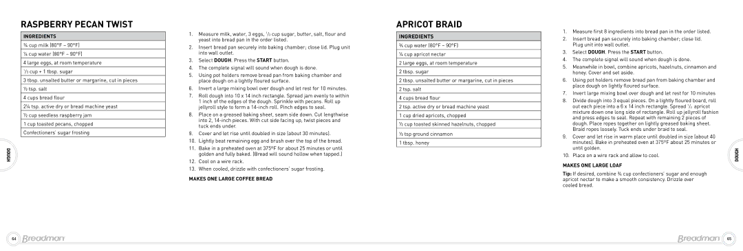 Breadman Bead Maker manual Raspberry Pecan Twist, Apricot Braid 