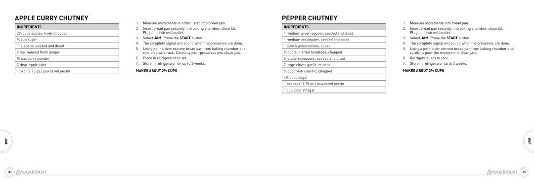 Breadman Bead Maker manual Apple Curry Chutney, Pepper Chutney 