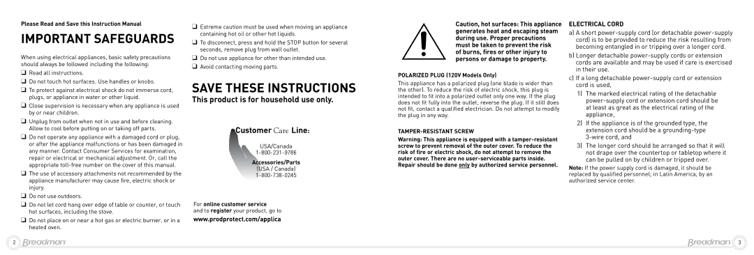 Breadman BK1060S, BK1050S, Professional Bread Maker instruction manual Important Safeguards, TAMPER-RESISTANT Screw 