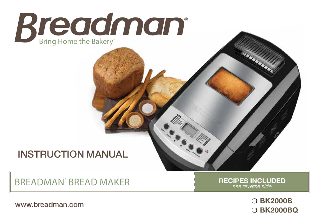 Breadman BK2000BQ instruction manual Breadman Bread Maker 