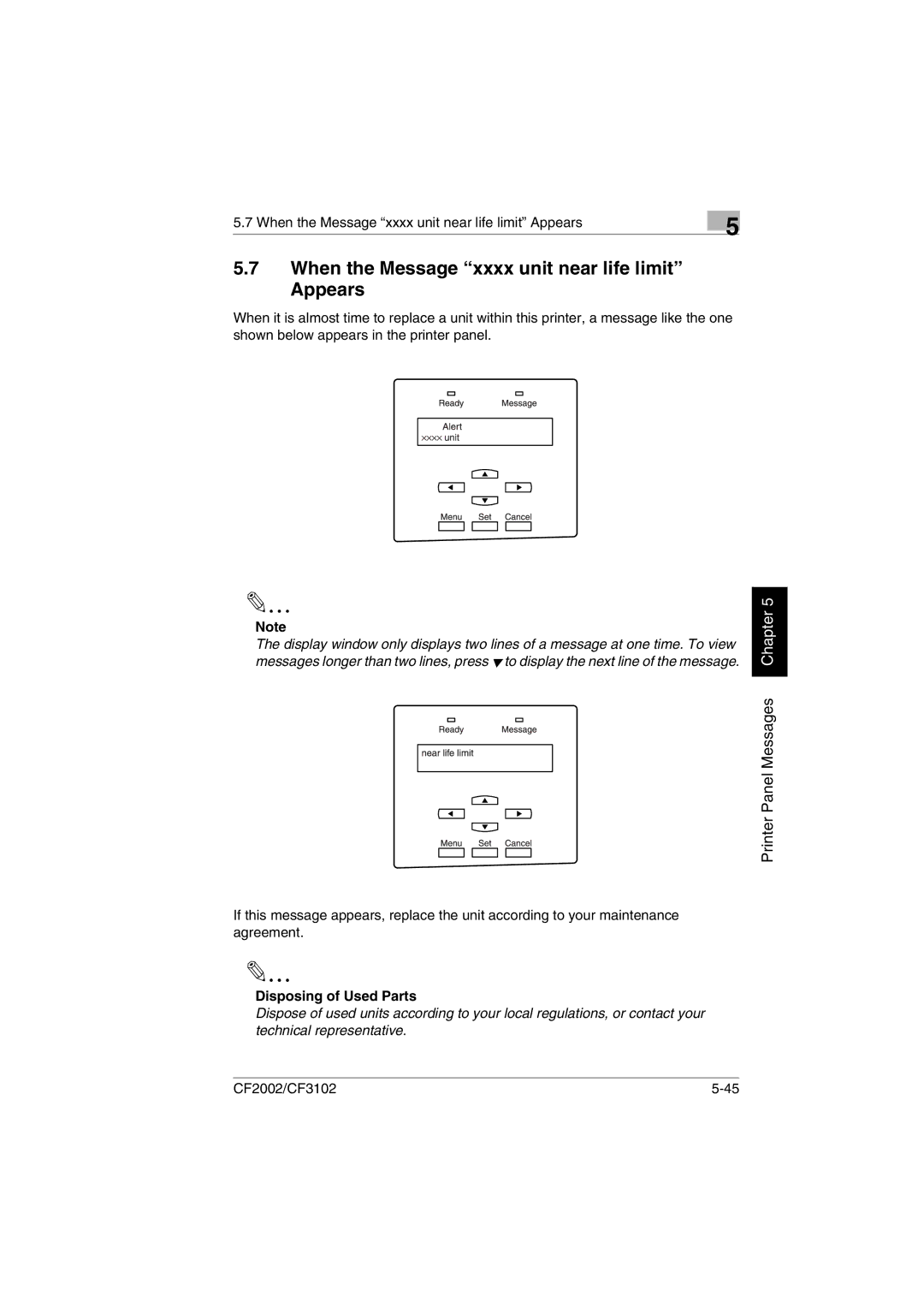 Breadman CF3102, CF2002 user manual When the Message xxxx unit near life limit Appears, Disposing of Used Parts 