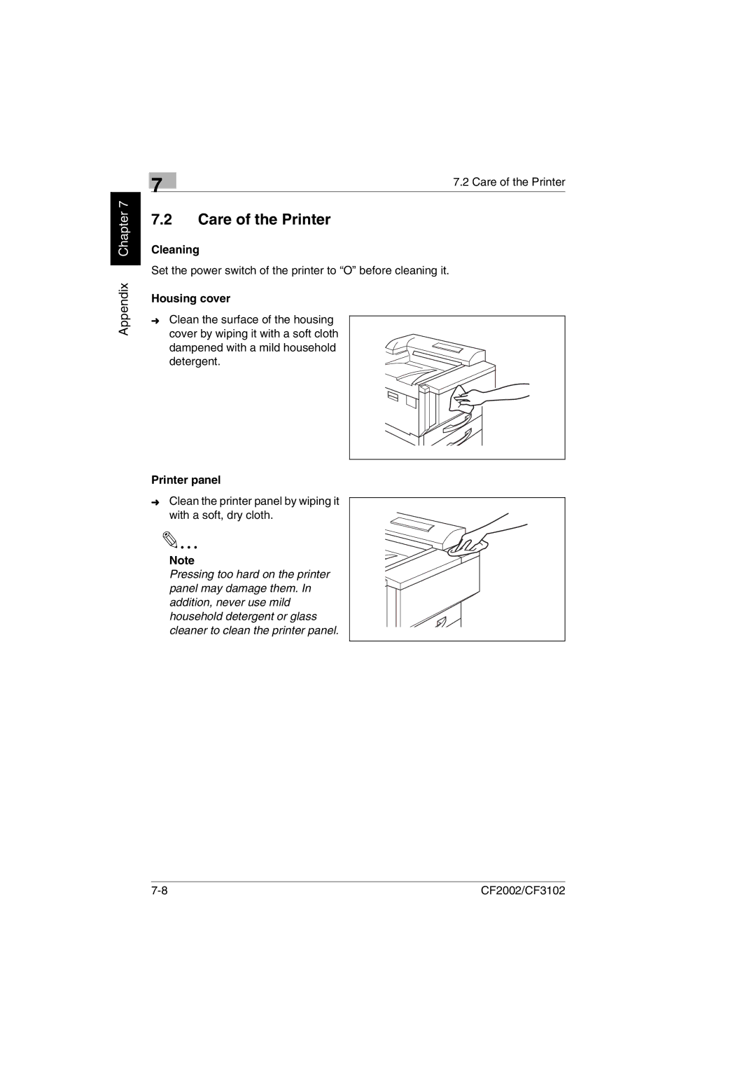 Breadman CF2002, CF3102 user manual Care of the Printer, Cleaning, Housing cover, Printer panel 