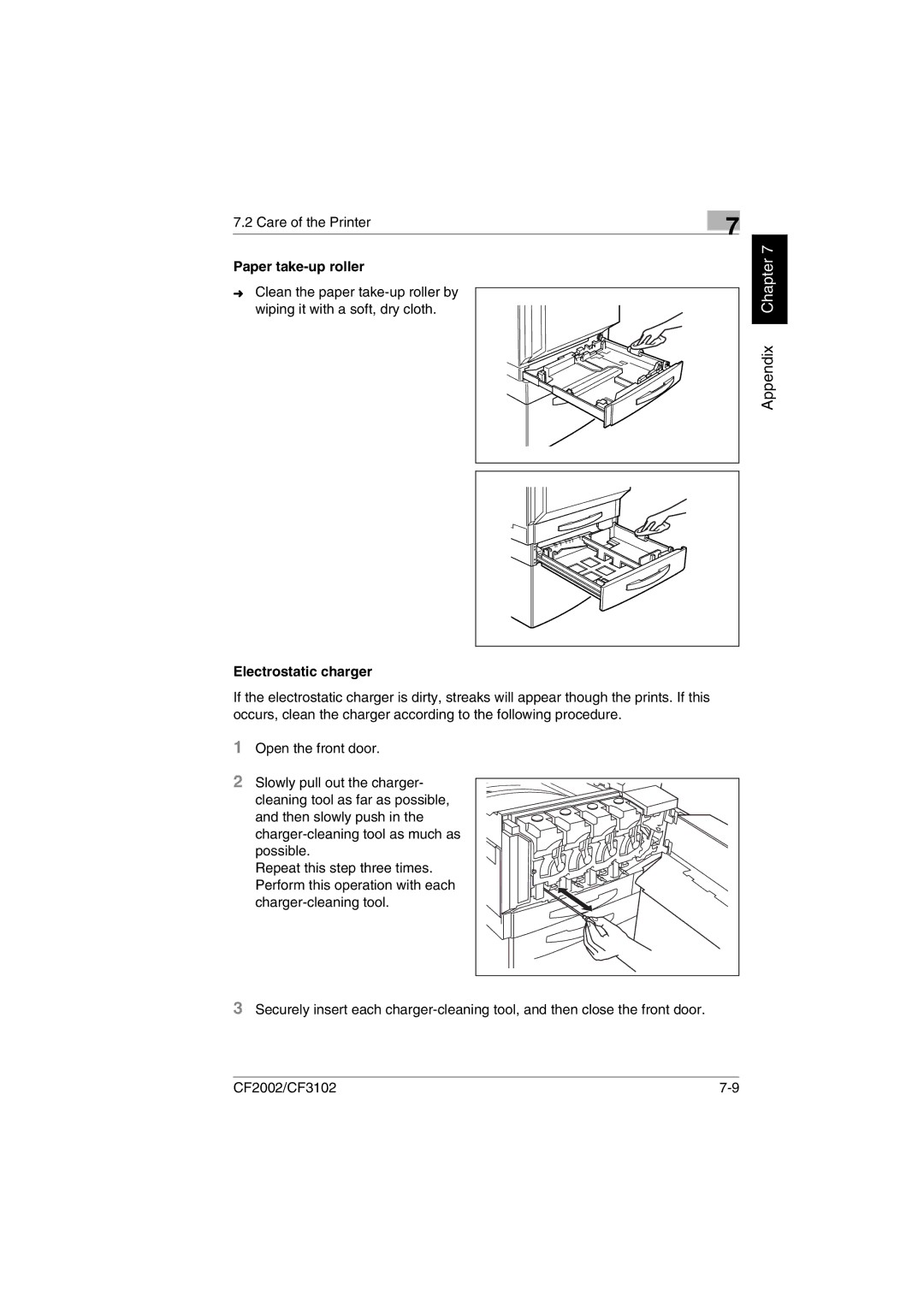 Breadman CF3102, CF2002 user manual Care of the Printer, Paper take-up roller, Electrostatic charger 