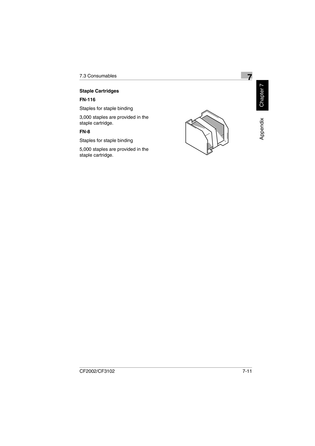 Breadman CF3102, CF2002 user manual Consumables, Staple Cartridges FN-116, FN-8 