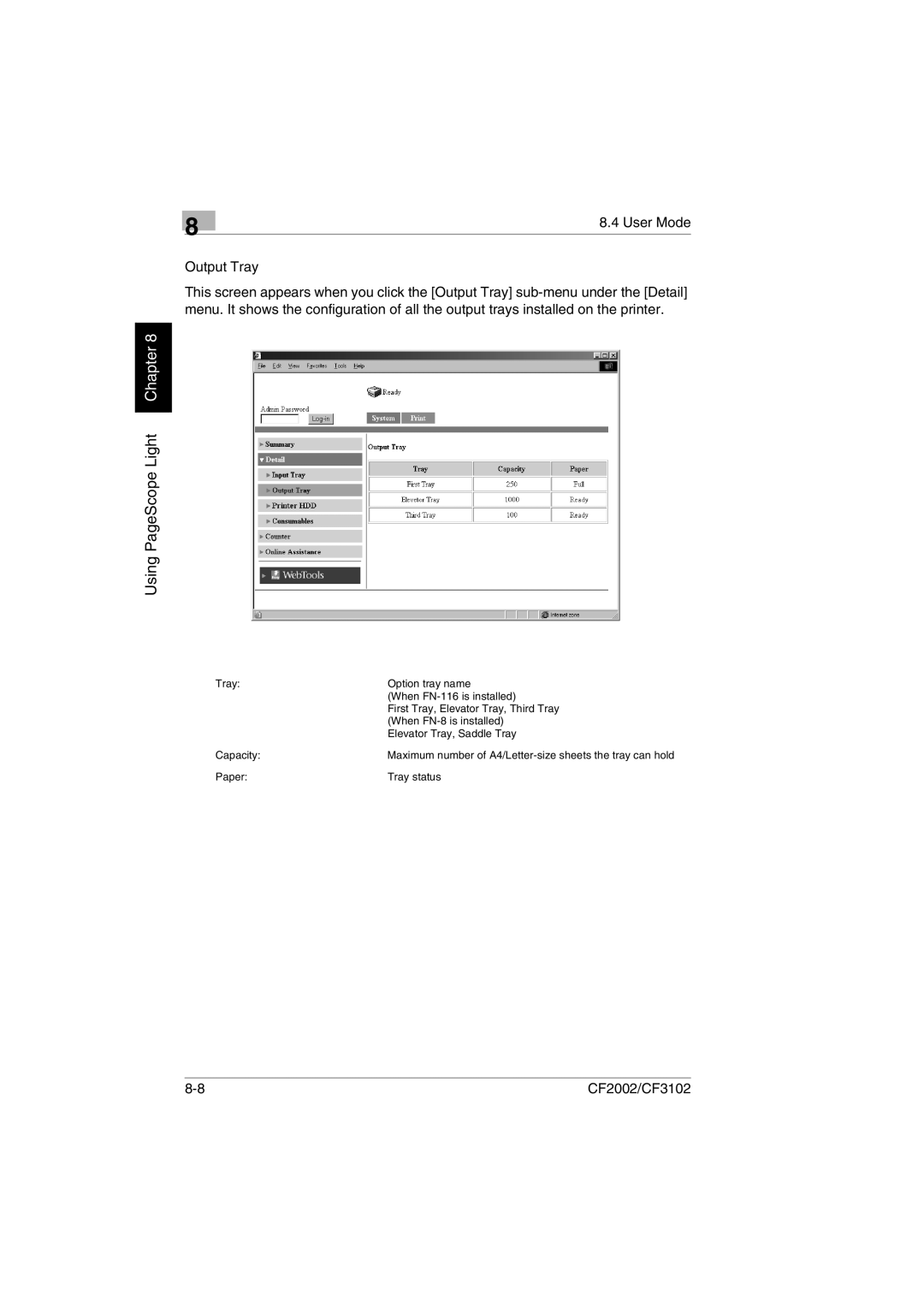 Breadman CF2002, CF3102 user manual User Mode Output Tray 