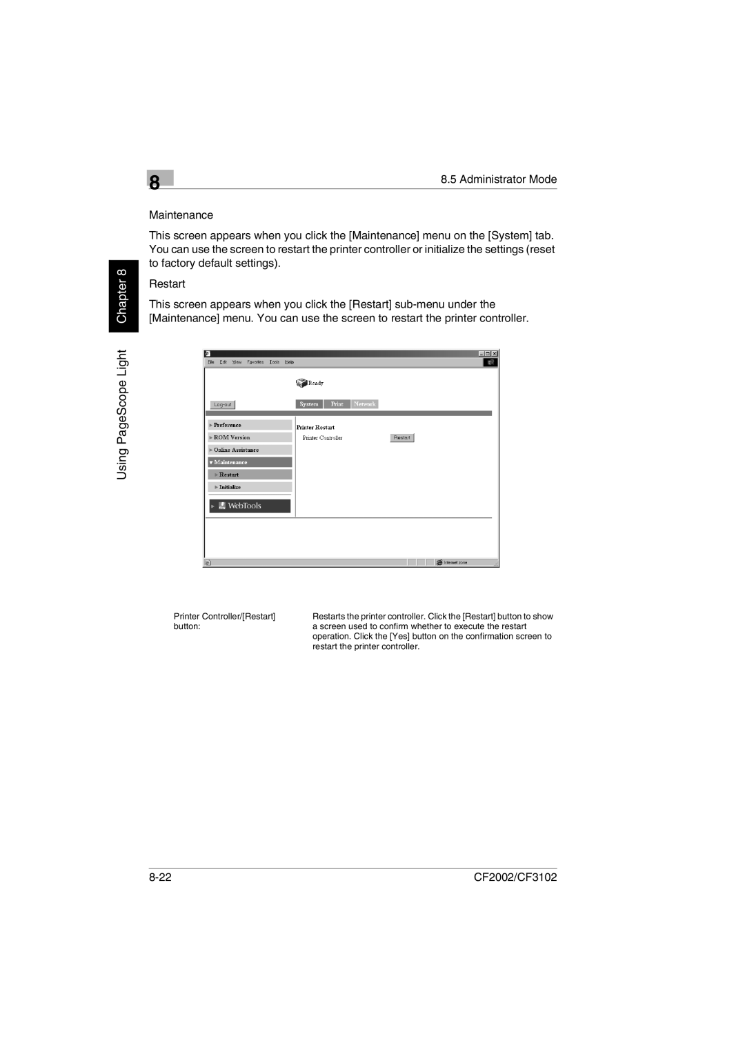 Breadman CF2002, CF3102 user manual Printer Controller/Restart 