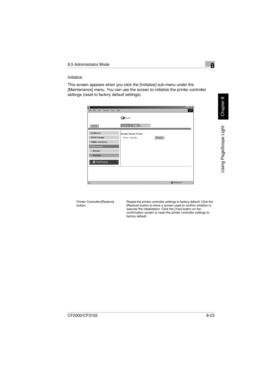 Breadman CF3102, CF2002 user manual Printer Controller/Restore 