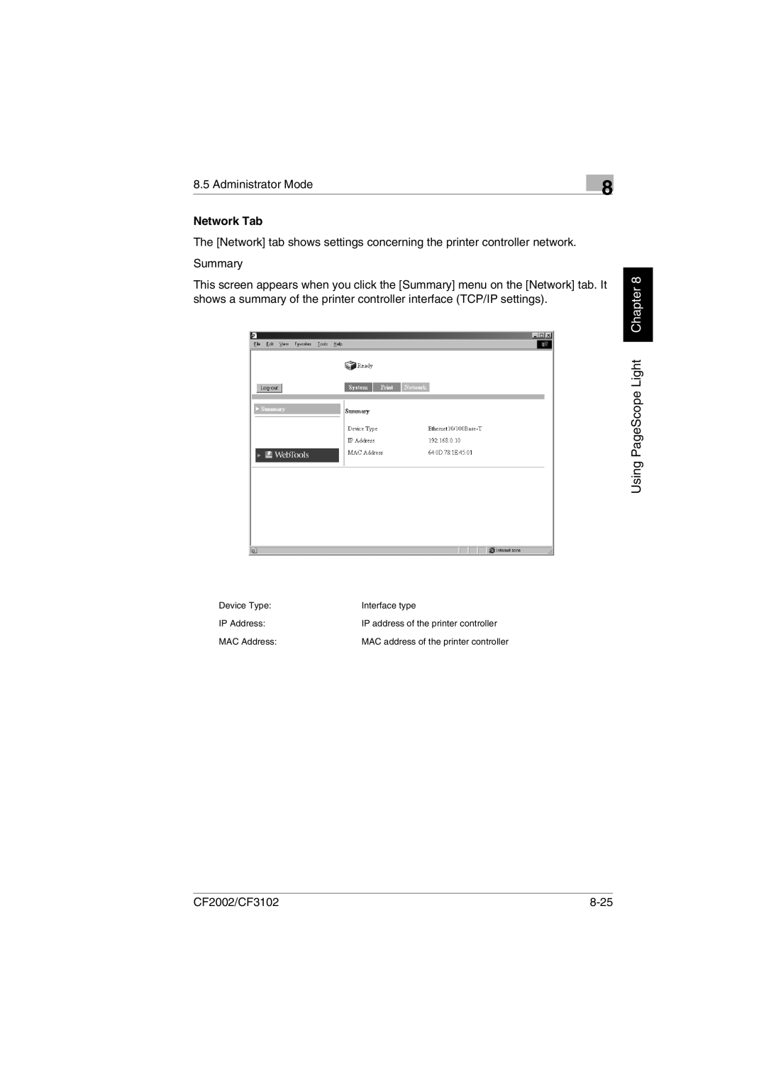 Breadman CF3102, CF2002 user manual MAC address of the printer controller 