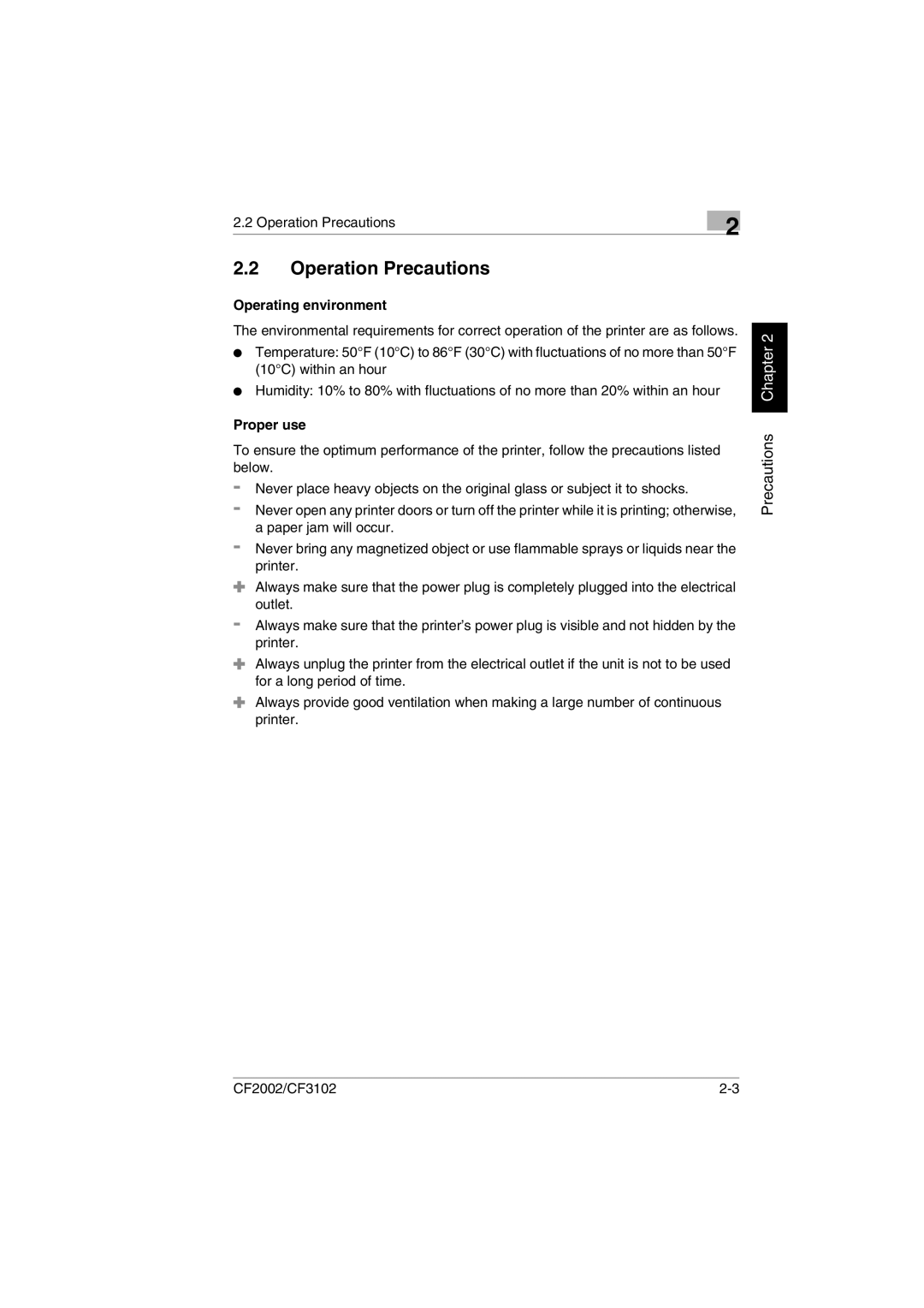 Breadman CF3102, CF2002 user manual Operation Precautions, Operating environment, Proper use 