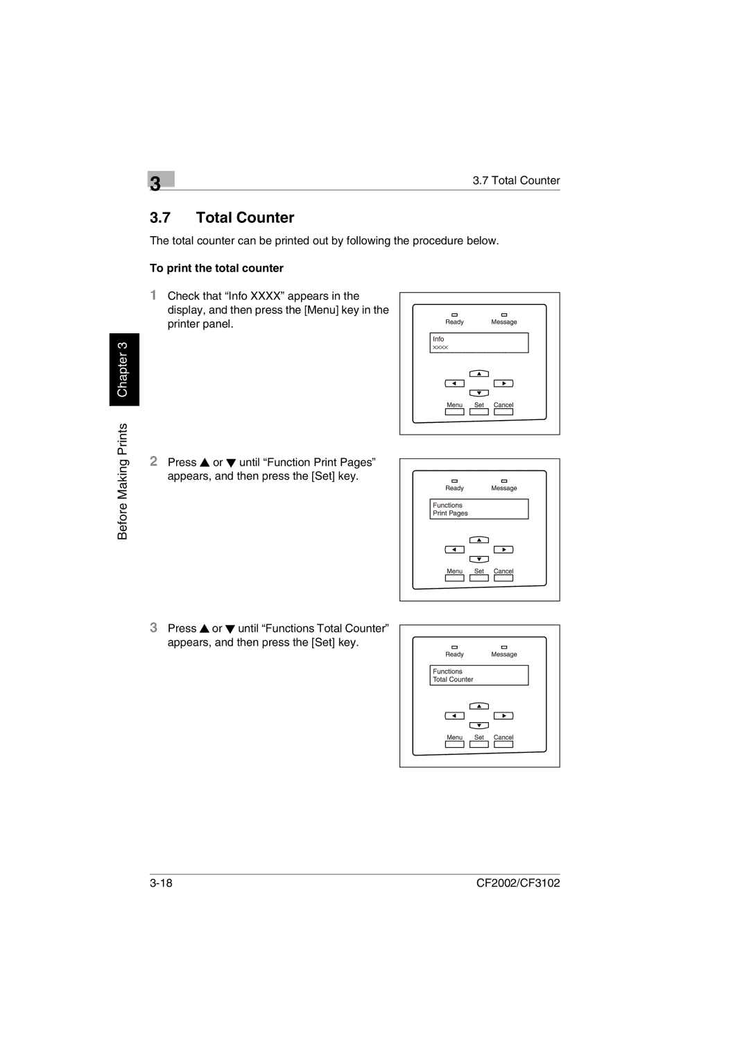 Breadman CF2002, CF3102 user manual Total Counter, To print the total counter 