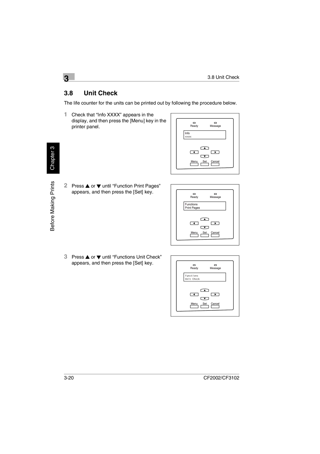 Breadman CF2002, CF3102 user manual Unit Check, Printer panel 