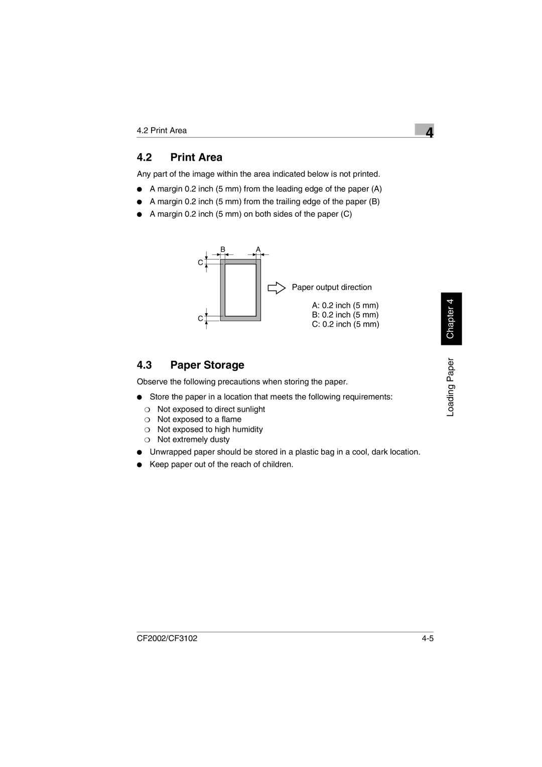 Breadman CF3102, CF2002 user manual Print Area, Paper Storage 