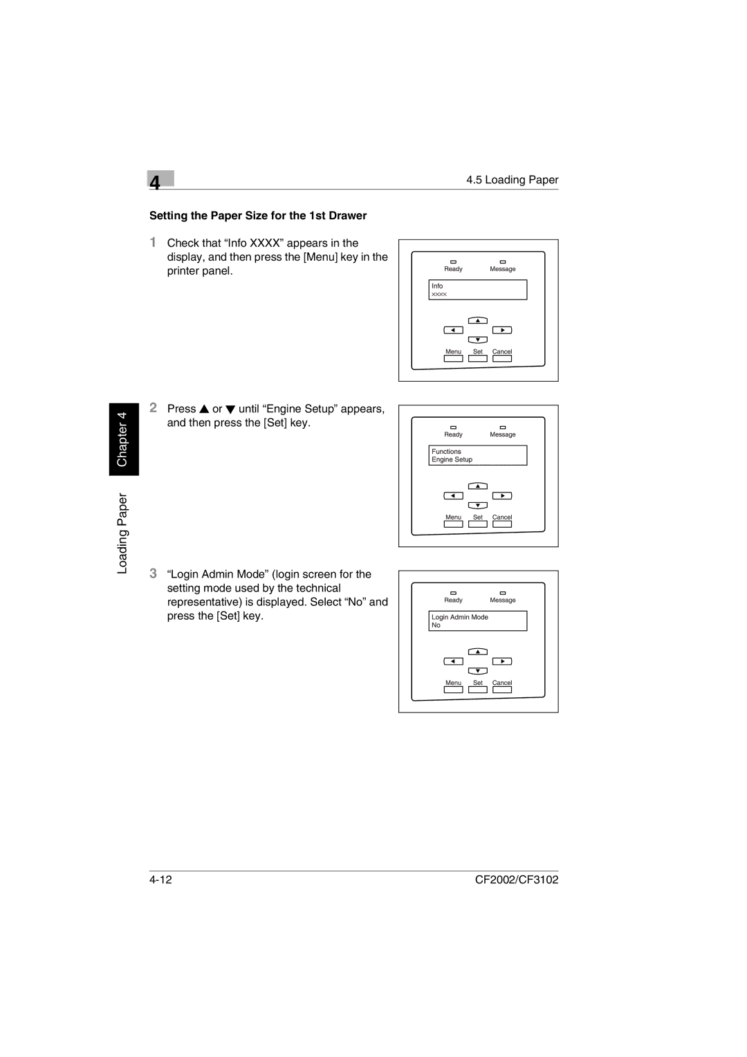 Breadman CF2002, CF3102 user manual Setting the Paper Size for the 1st Drawer 