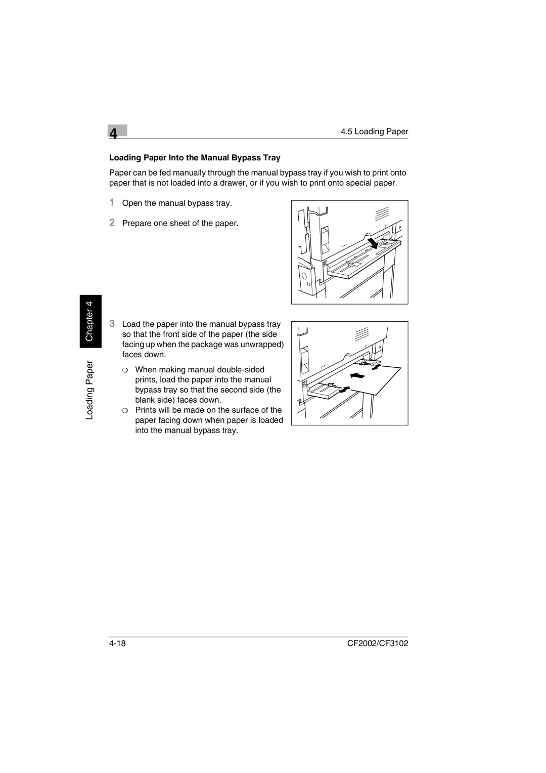 Breadman CF2002, CF3102 user manual Loading Paper Into the Manual Bypass Tray 