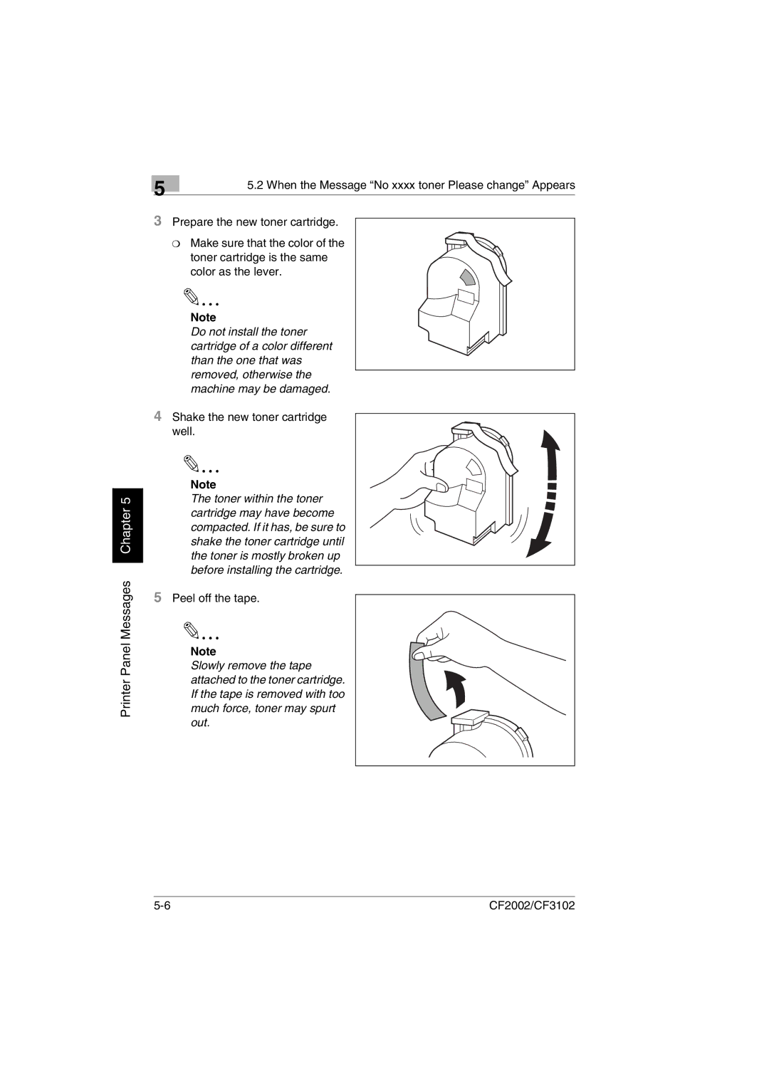 Breadman CF2002, CF3102 user manual Shake the new toner cartridge well, Peel off the tape 