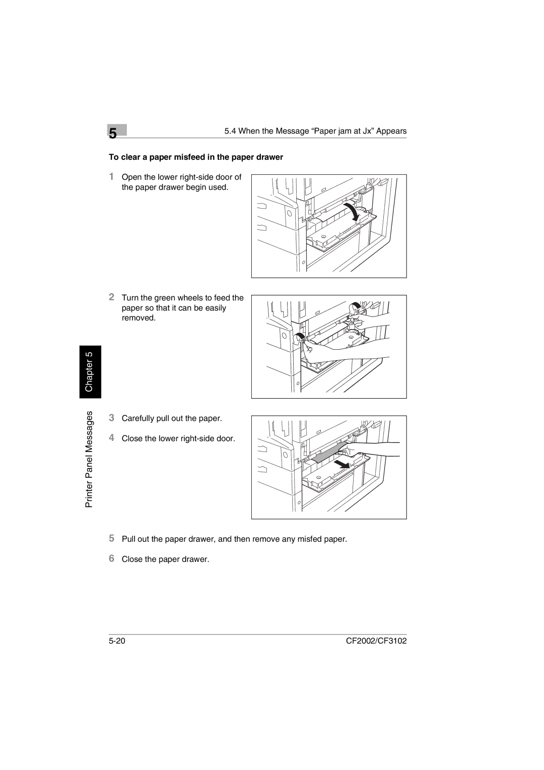 Breadman CF2002, CF3102 user manual To clear a paper misfeed in the paper drawer 