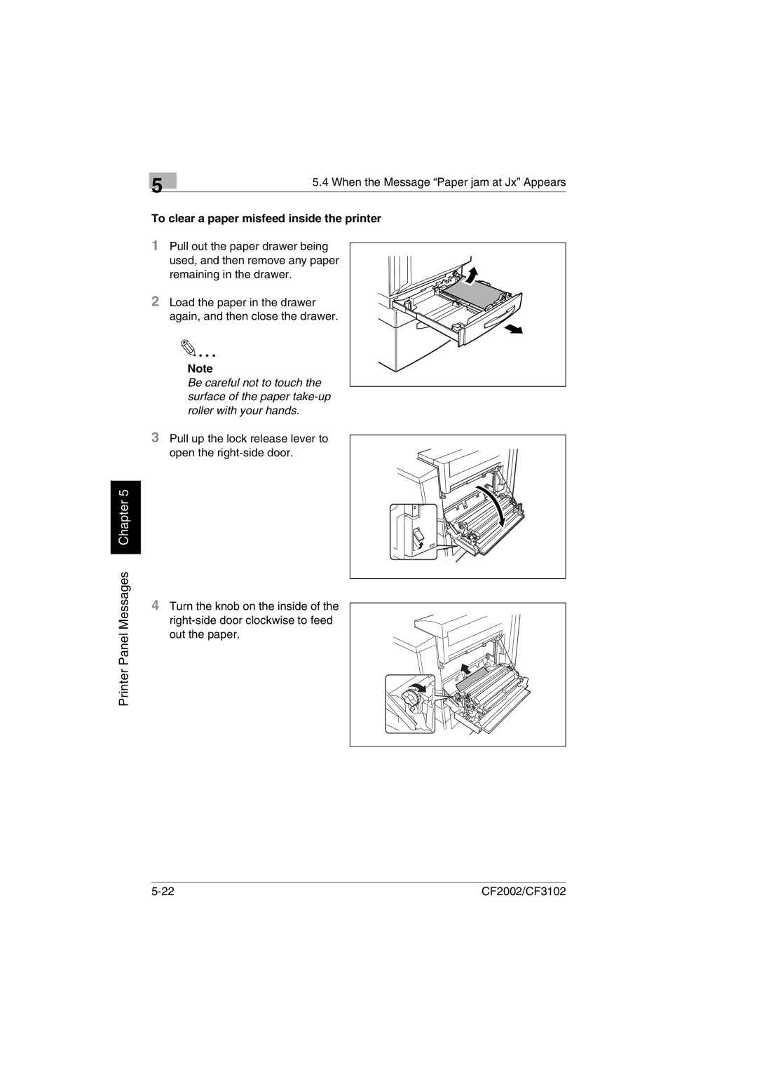 Breadman CF2002, CF3102 user manual To clear a paper misfeed inside the printer 