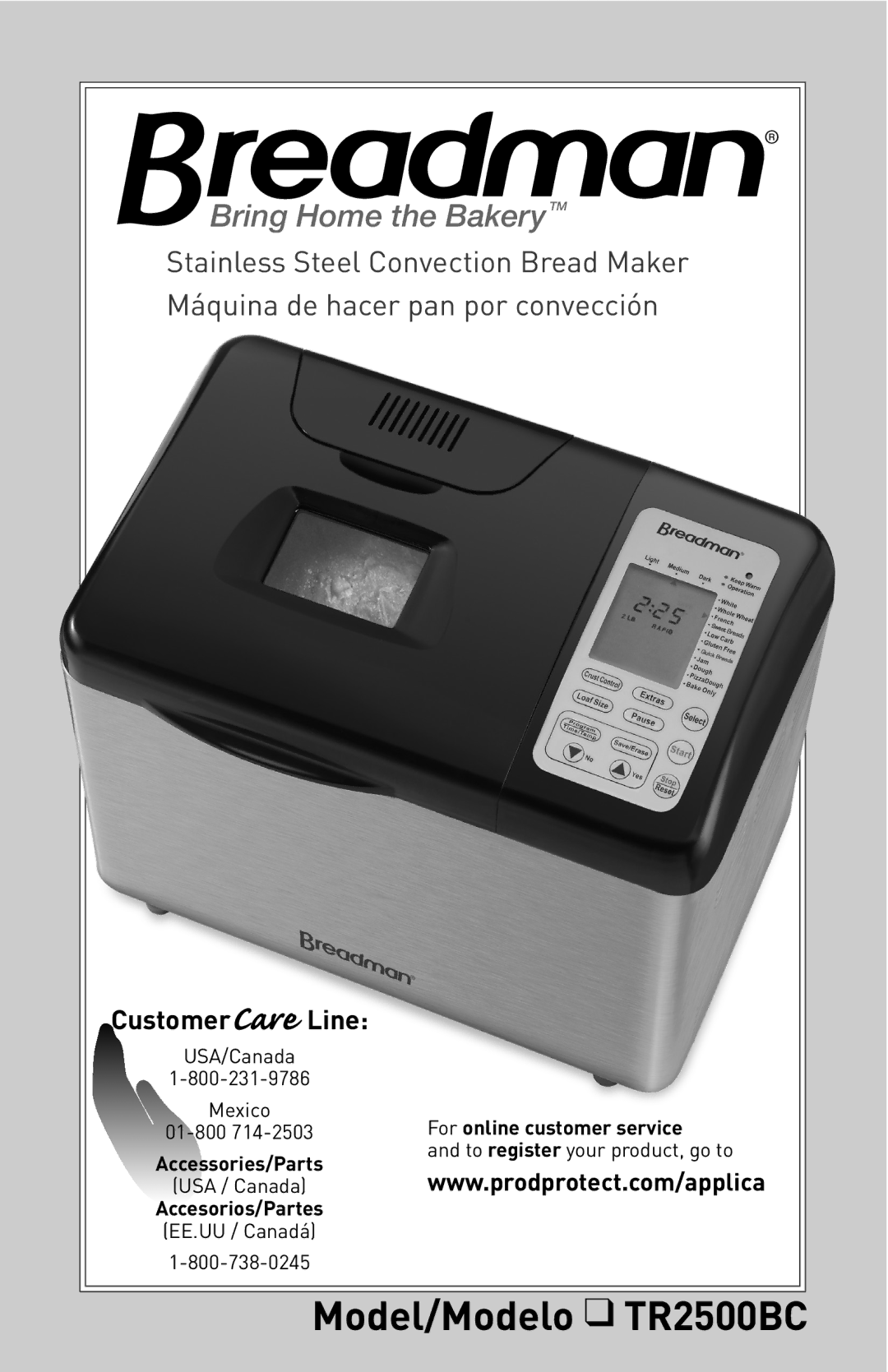 Breadman Bring Home the Bakery manual Model/Modelo TR2500BC 