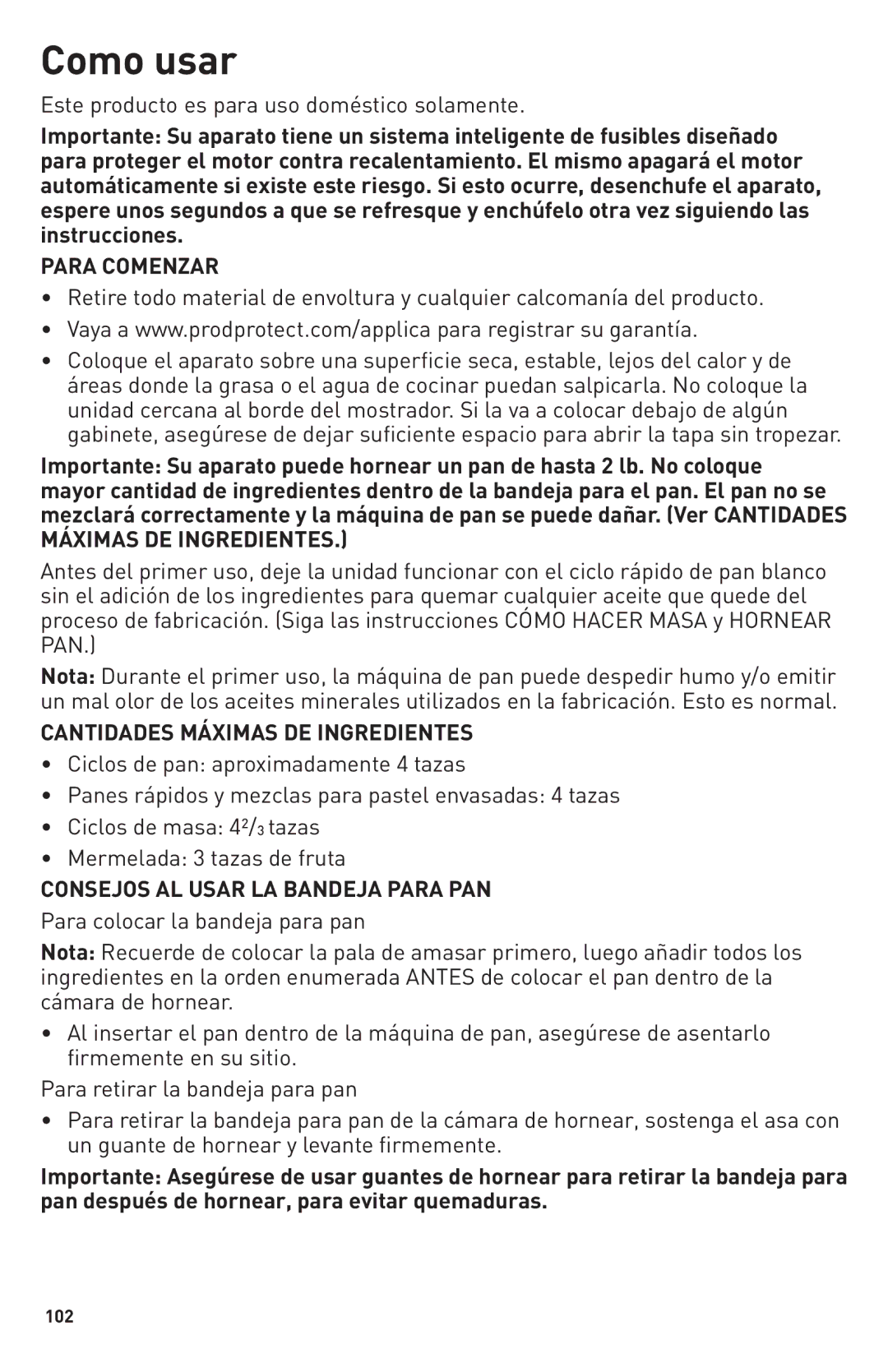 Breadman TR2500BC manual Para Comenzar, Cantidades Máximas DE Ingredientes, Consejos AL Usar LA Bandeja Para PAN 