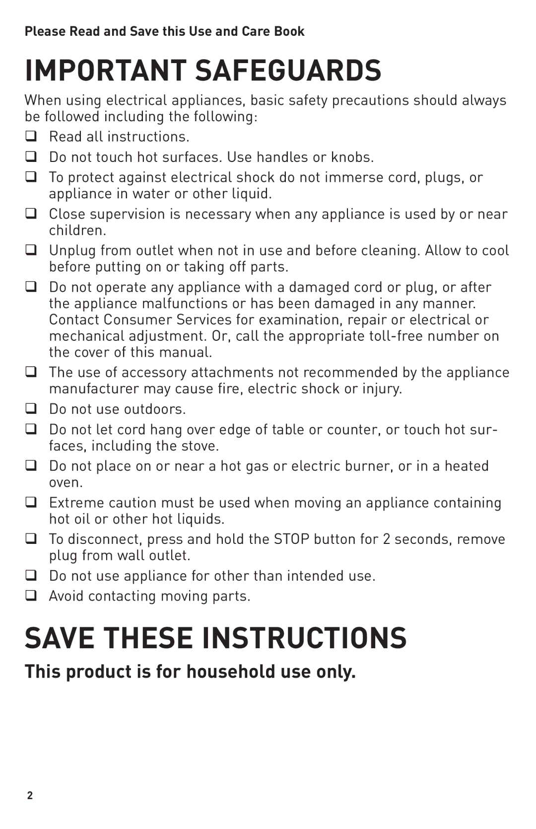 Breadman TR2500BC, Bring Home the Bakery manual Important Safeguards, Please Read and Save this Use and Care Book 