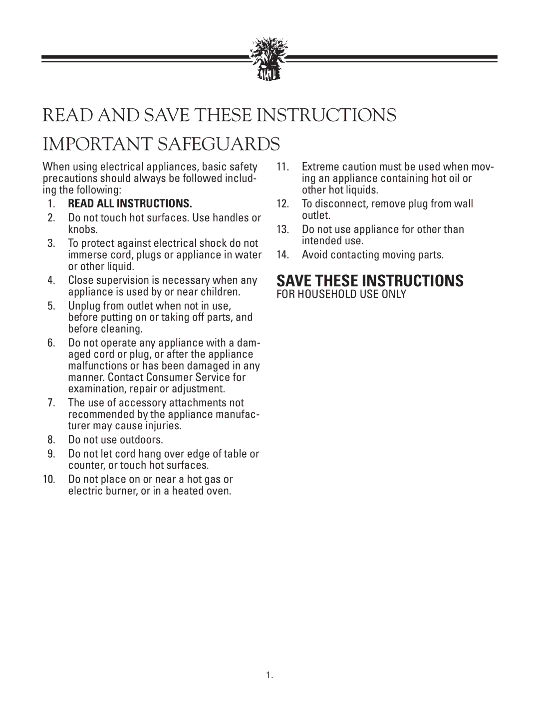 Breadman TR2828G instruction manual Read and Save These Instructions Important Safeguards, Read ALL Instructions 