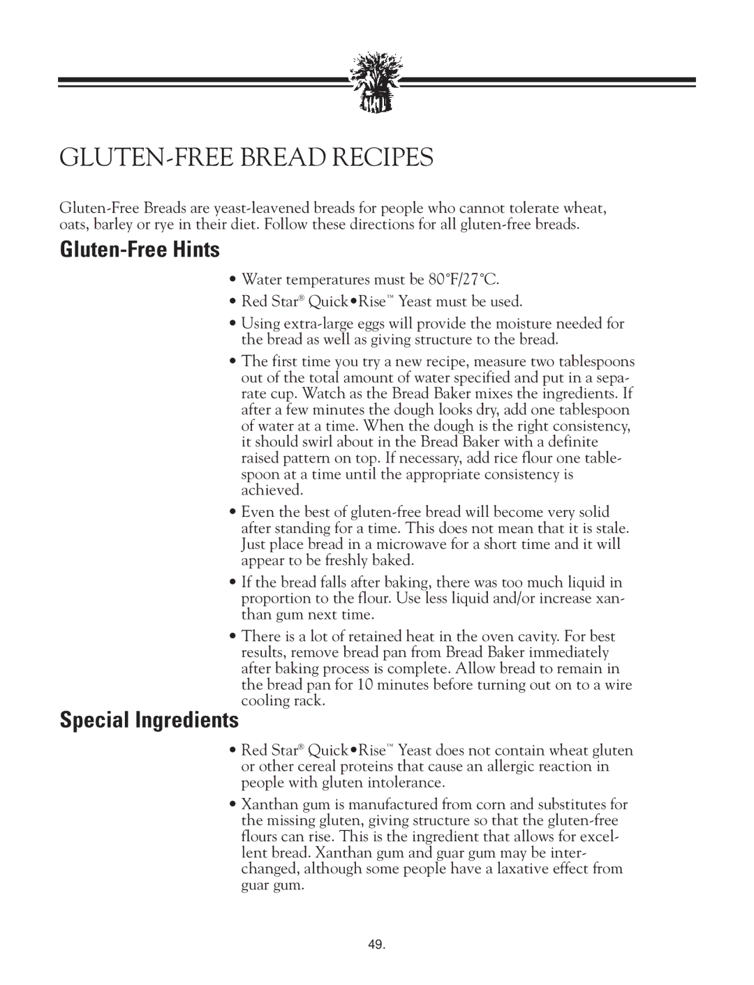 Breadman TR2828G instruction manual GLUTEN-FREE Bread Recipes, Gluten-Free Hints 