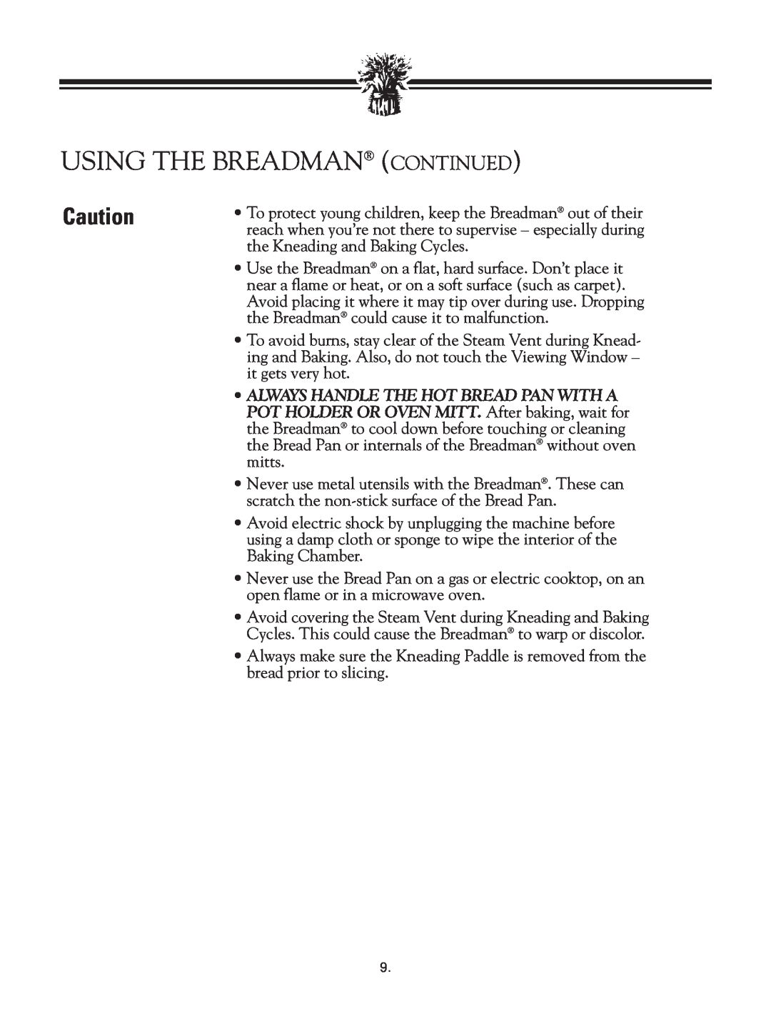 Breadman TR2828G instruction manual Using The Breadman Continued 