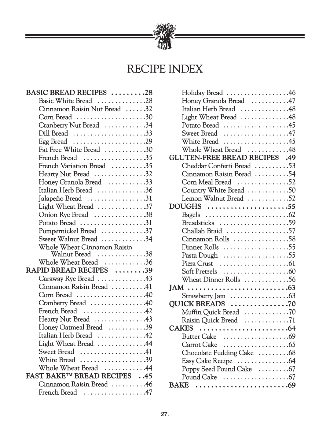 Breadman TR2828G instruction manual Recipe Index 