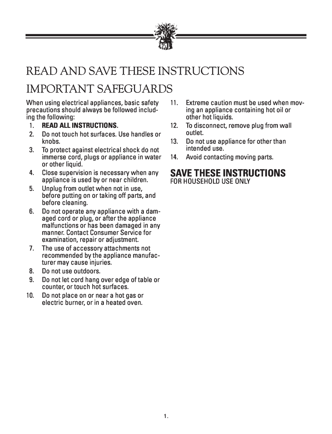 Breadman TR2828G instruction manual Read And Save These Instructions, Important Safeguards, Read All Instructions 
