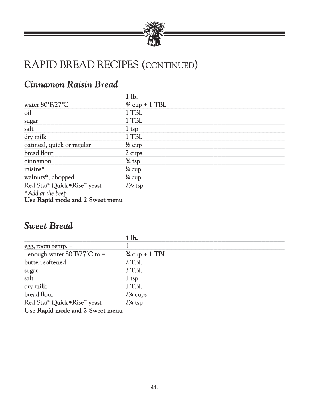 Breadman TR2828G instruction manual Cinnamon Raisin Bread, Sweet Bread, Rapid Bread Recipes Continued, Add at the beep 