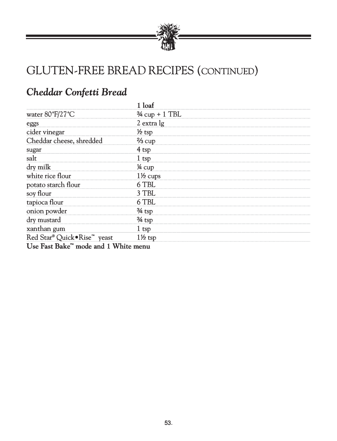 Breadman TR2828G instruction manual Cheddar Confetti Bread, Gluten-Freebread Recipes Continued 