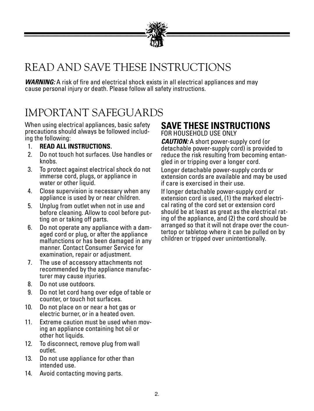 Breadman TR888 instruction manual Read And Save These Instructions, Important Safeguards 