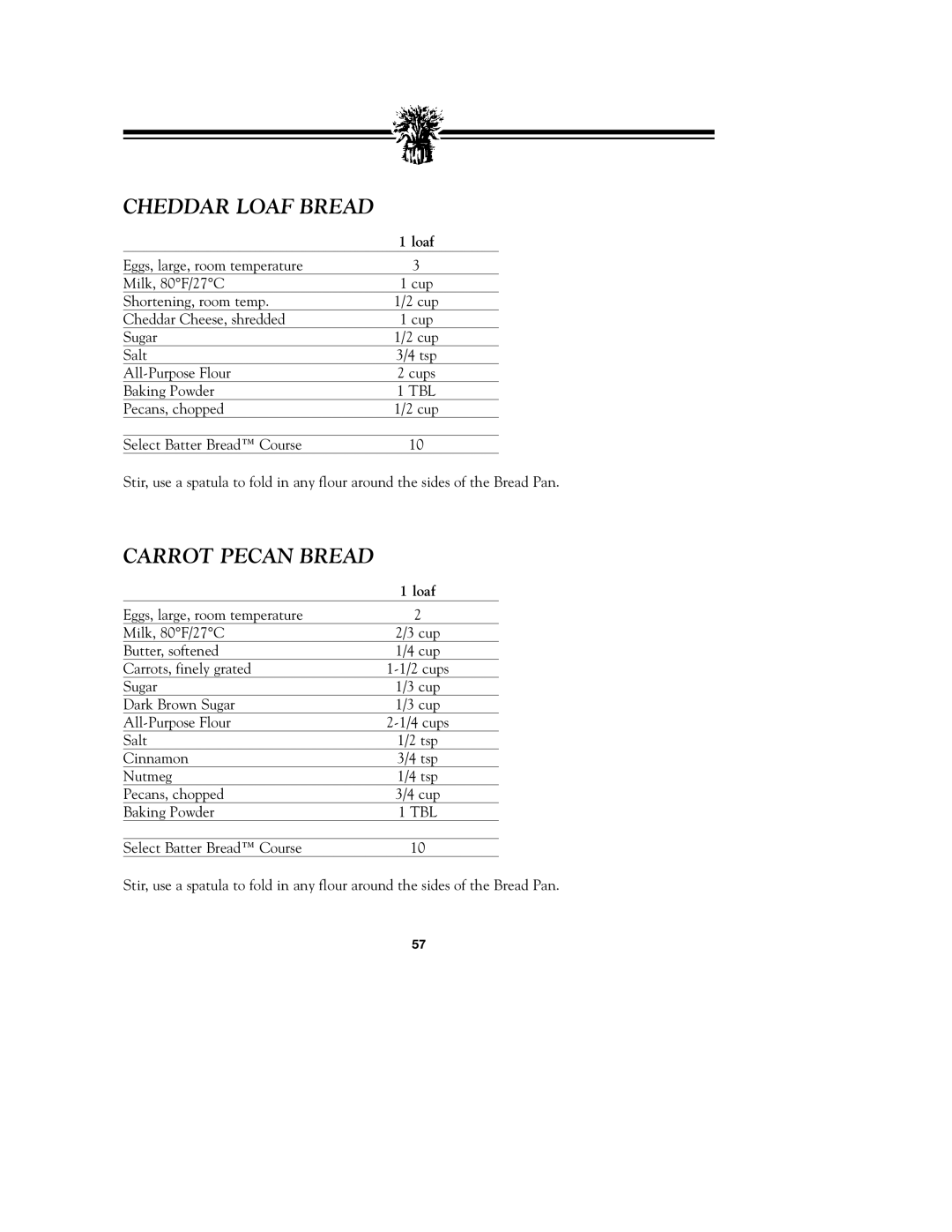 Breadman TR900S_OM instruction manual Cheddar Loaf Bread, Carrot Pecan Bread 