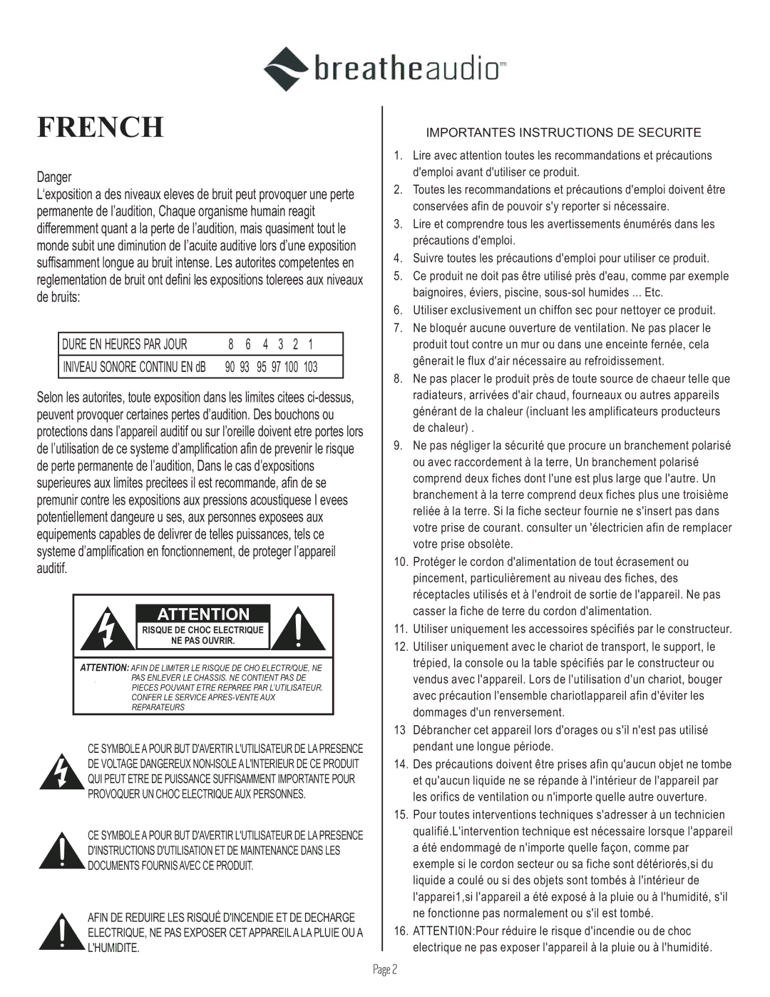 BreatheAudio BA-200 owner manual French 