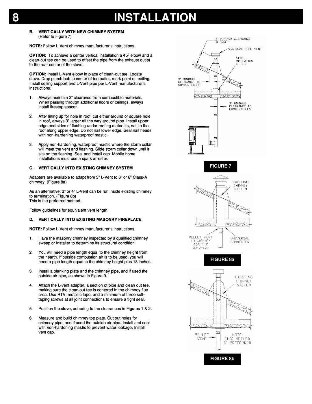 Breckwell P2700 owner manual Installation, FIGURE a b, C.Vertically Into Existing Chimney System 