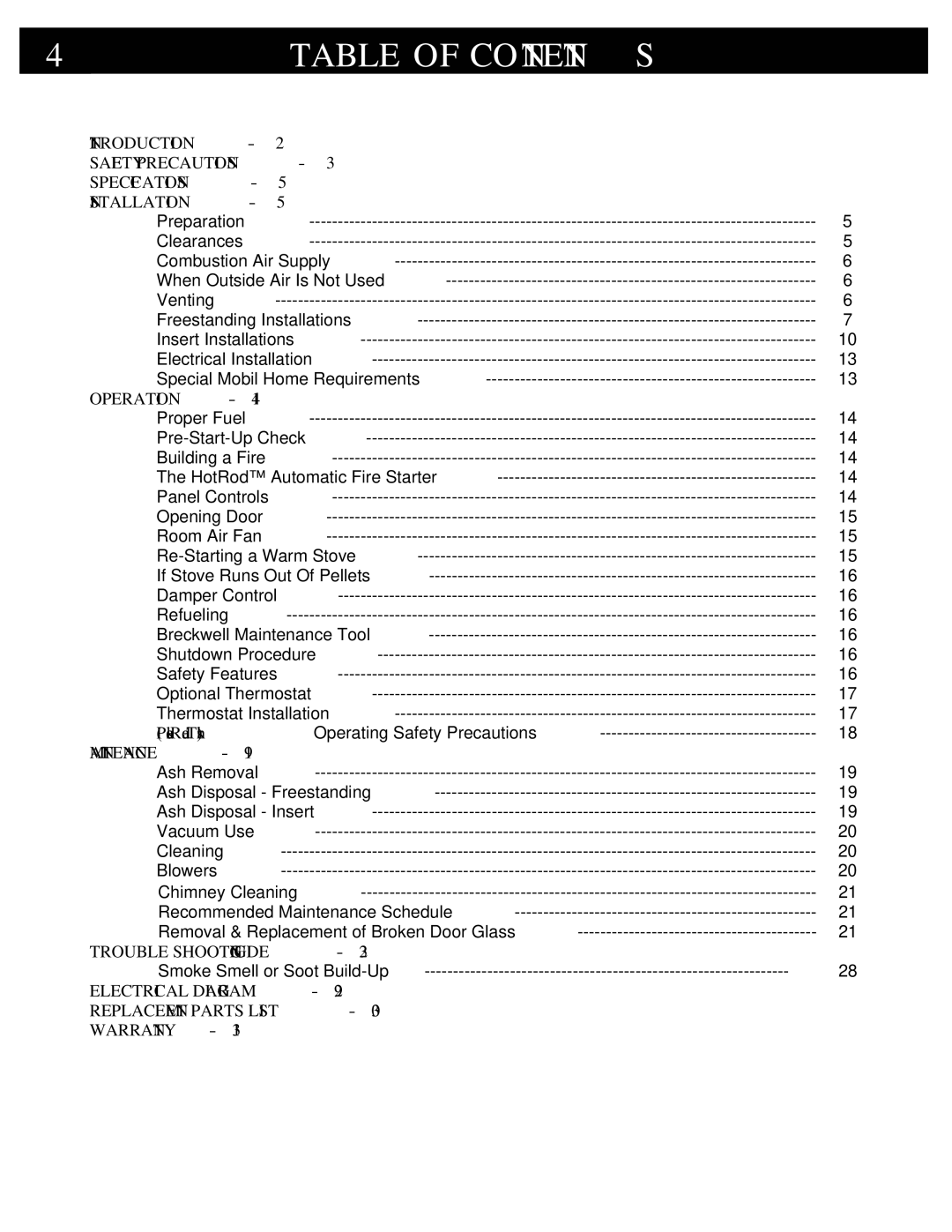 Breckwell P2000FS, P2000I owner manual Table of Contents 